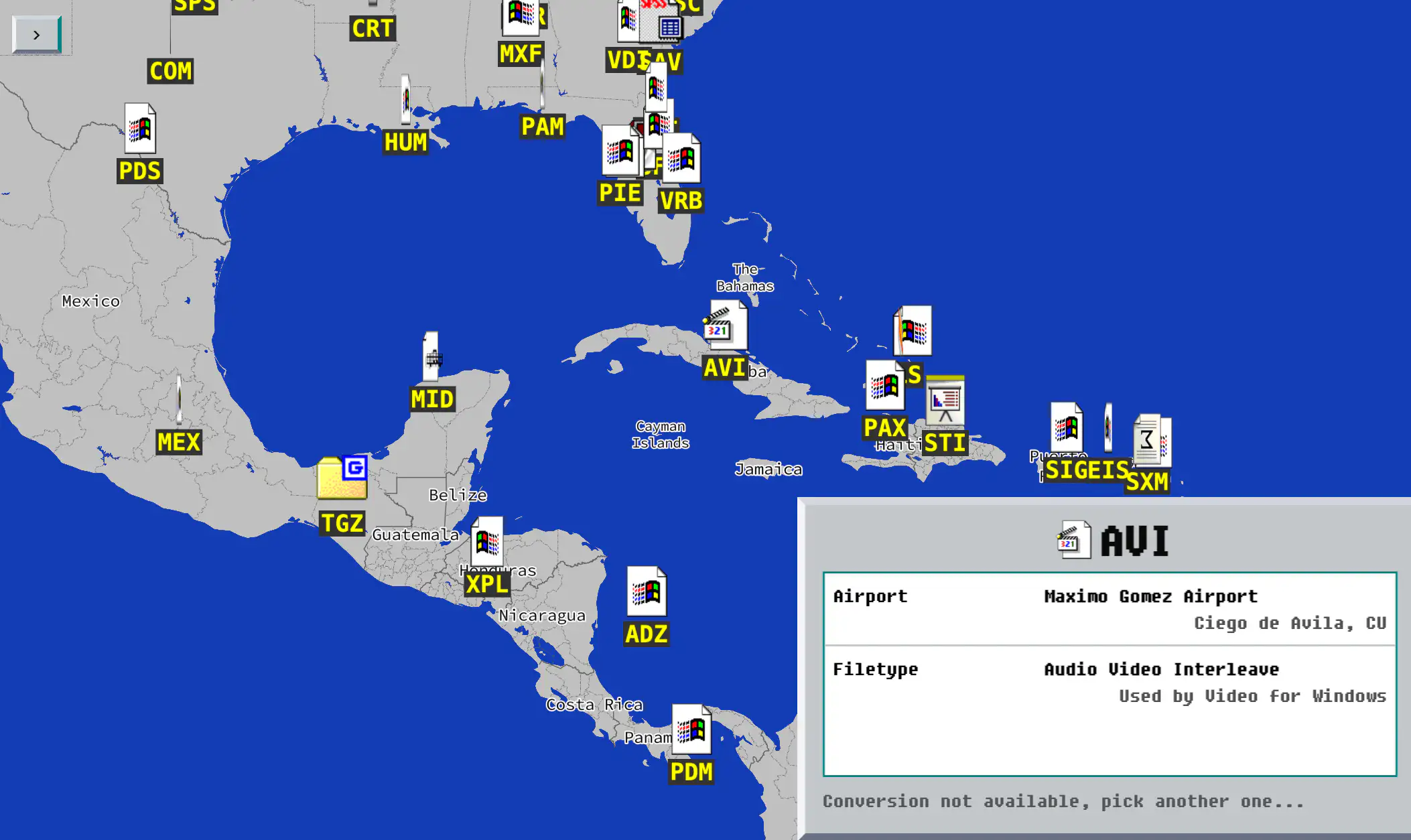 AVI → Máximo Gómez Airport, Ciego de Ávila, Cuba (Audio Video Interleave)